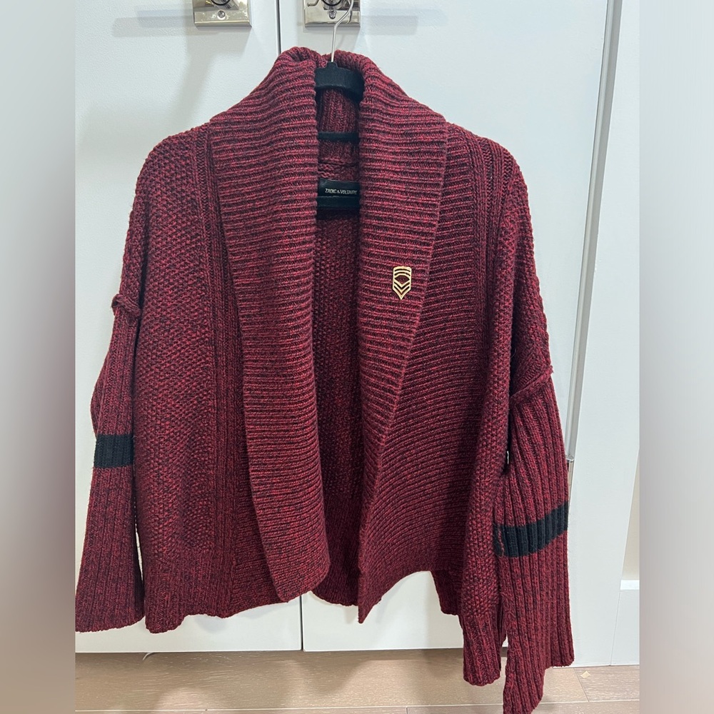 Zadig & Voltaire Burgundy Wool Blend Cardigan Size XS/S